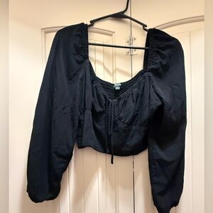 Long sleeve black crop top with front tie